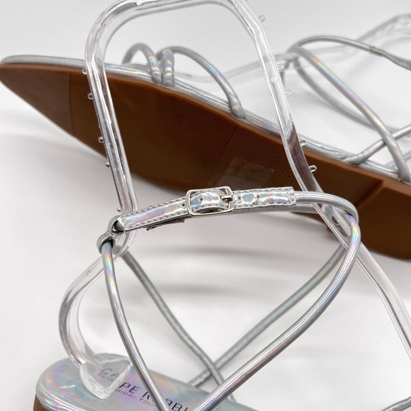 CAPE ROBBIN Shoes Womens 9 Silver Bibi Holographic Ankle Strap Flat Point Sandal - Picture 7 of 10